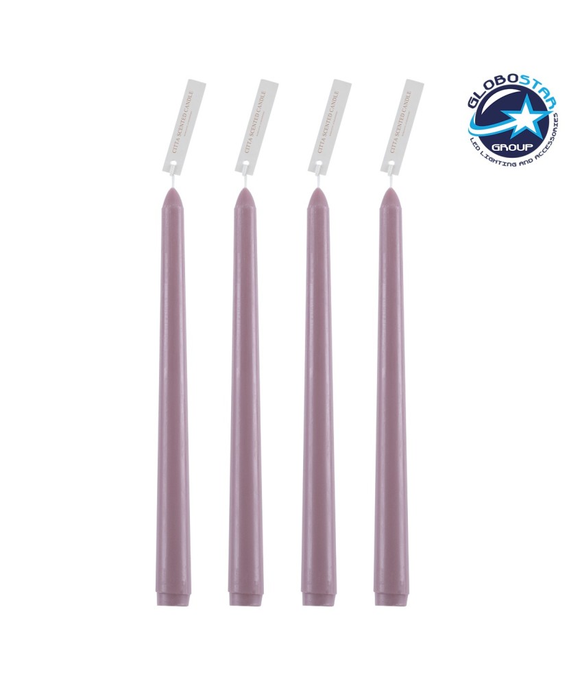 GloboStar® WATER-LILLY 35204 ΣΕΤ 4 Αρωματικά Κεριά Κηροπηγίου Παραφίνης με Άρωμα Φρούτα του Δάσους Λιλά Μ2 x Π2 x Υ25cm